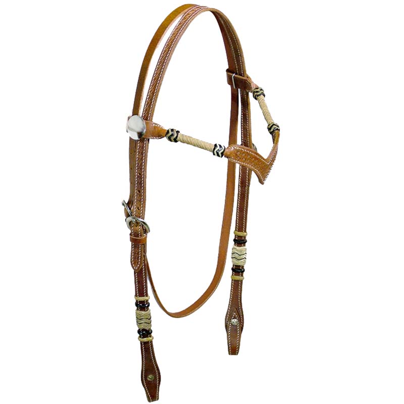 Western bridle with basket pattern and rawhide browband