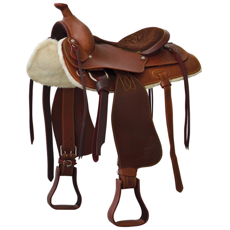 Western saddle floral tooled suede leather seat