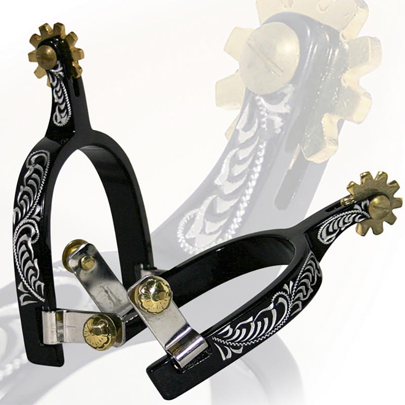 Western aluminium spurs black finishing with decoration