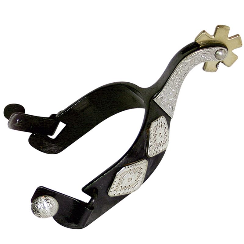 Western metal spurs with navajo pattern in alpaca