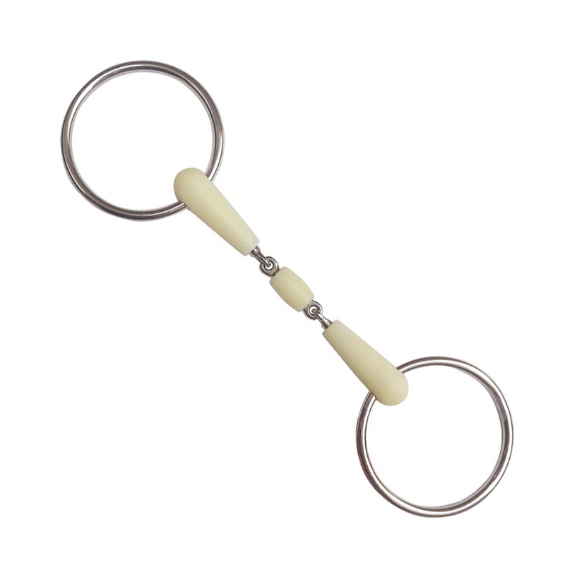 Stainless steel snaffle bit ring with olive and rubber mouthpiece