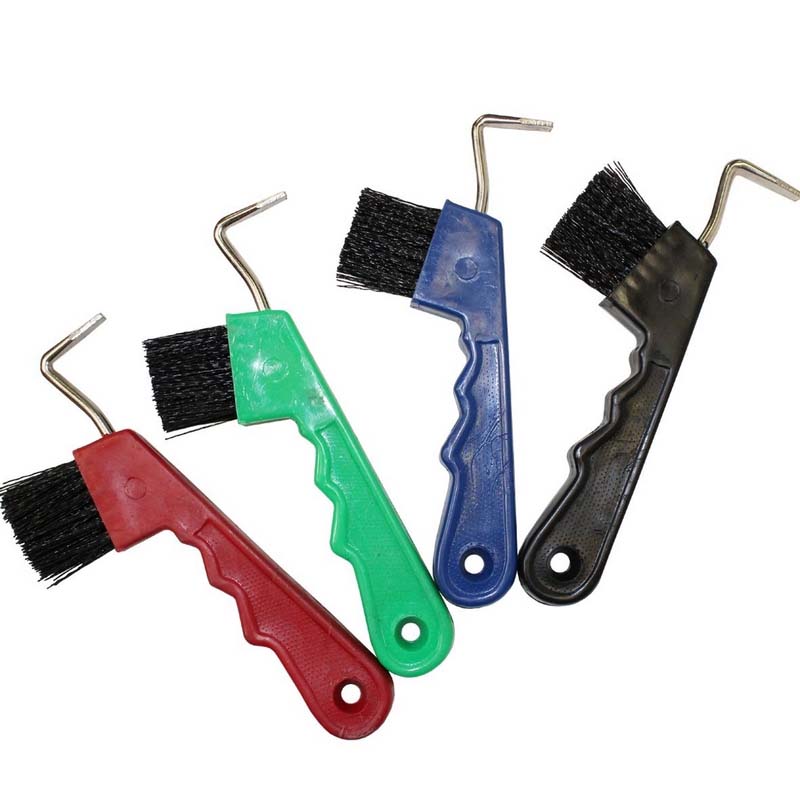 Hoof pick with brush and hook