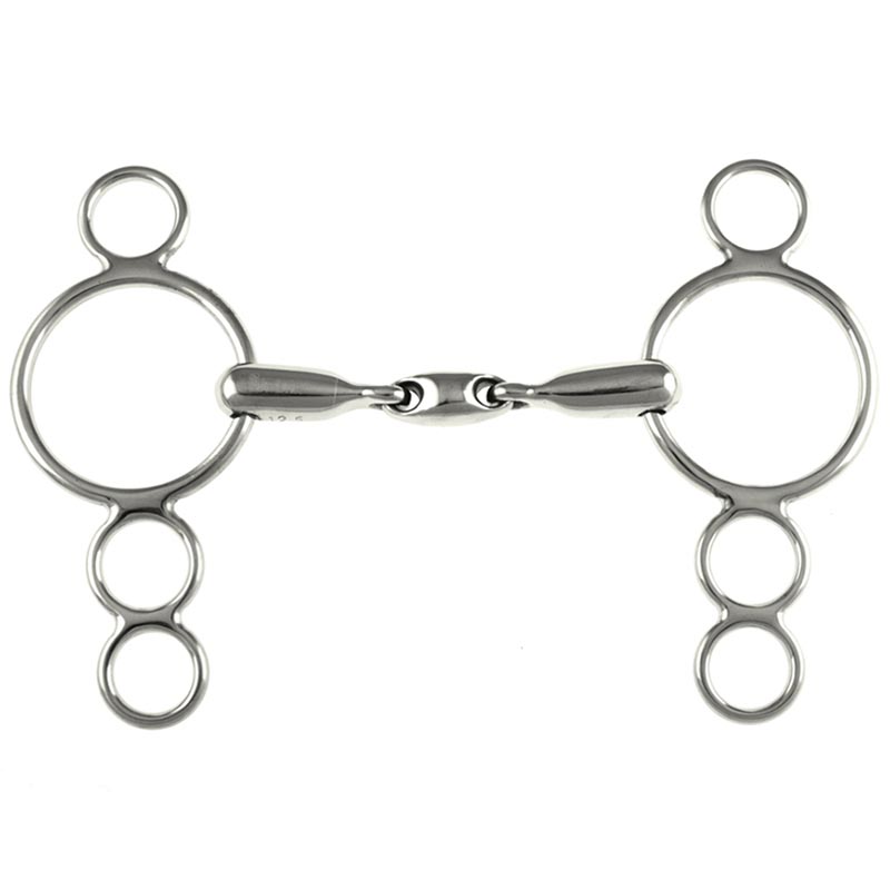 Pessoa gag bit stainless steel double joint 4 ring cheeks