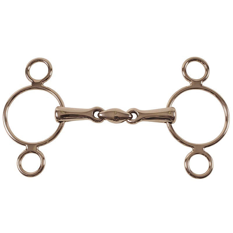 Pessoa gag bit stainless steel double joint 3 ring cheeks