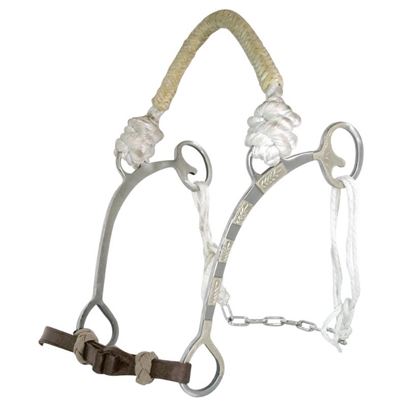 Bit hackamore with bosal rawhide and curb chain
