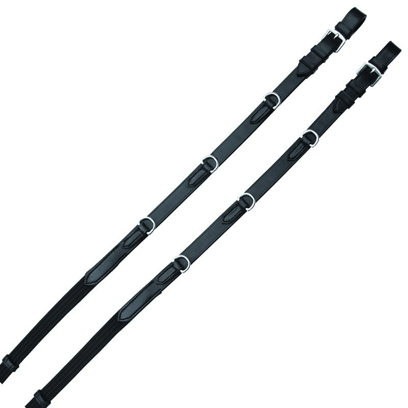 Leather and cotton web reins for english riding with stops and rings