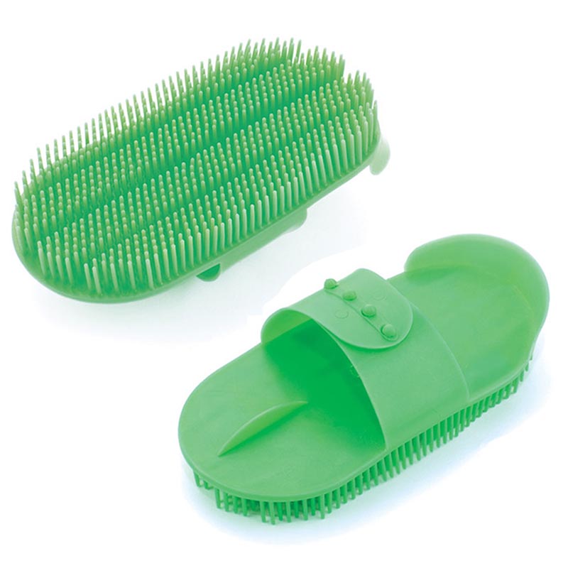 Adjustable plastic curry comb with a soft bristle