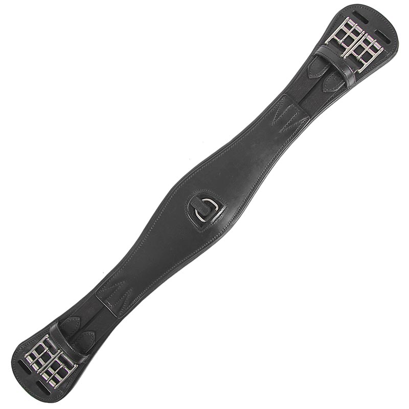 Short dressage girth with padded and contoured leather