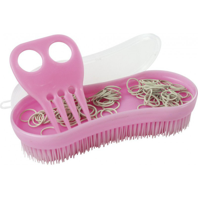 Horse brush complete with elastics and comb