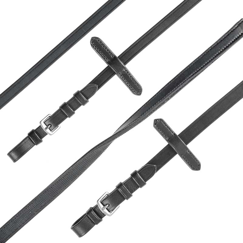 Double reins for dressage leather and rubber