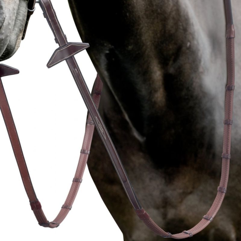 Prestige e146 rubber reins with 7 stoppers and fancy stitching