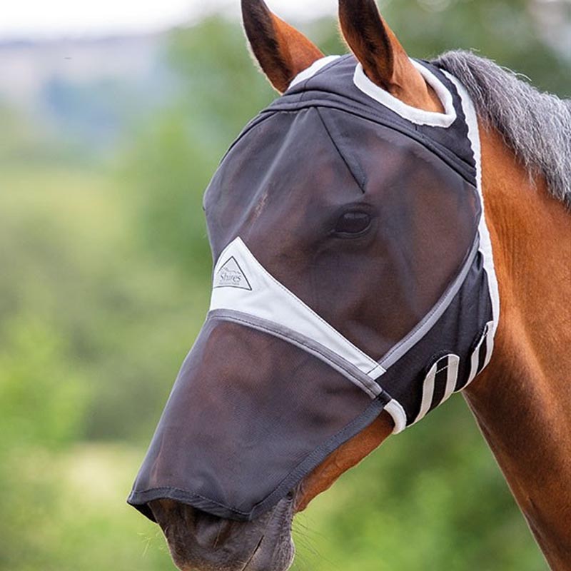 Long fly mask thin mesh for horses with ear holes