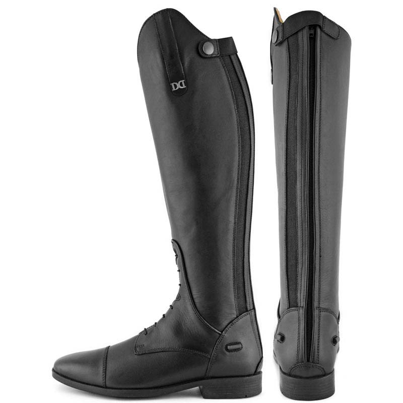 Derby riding boots in black leather with zip and laces