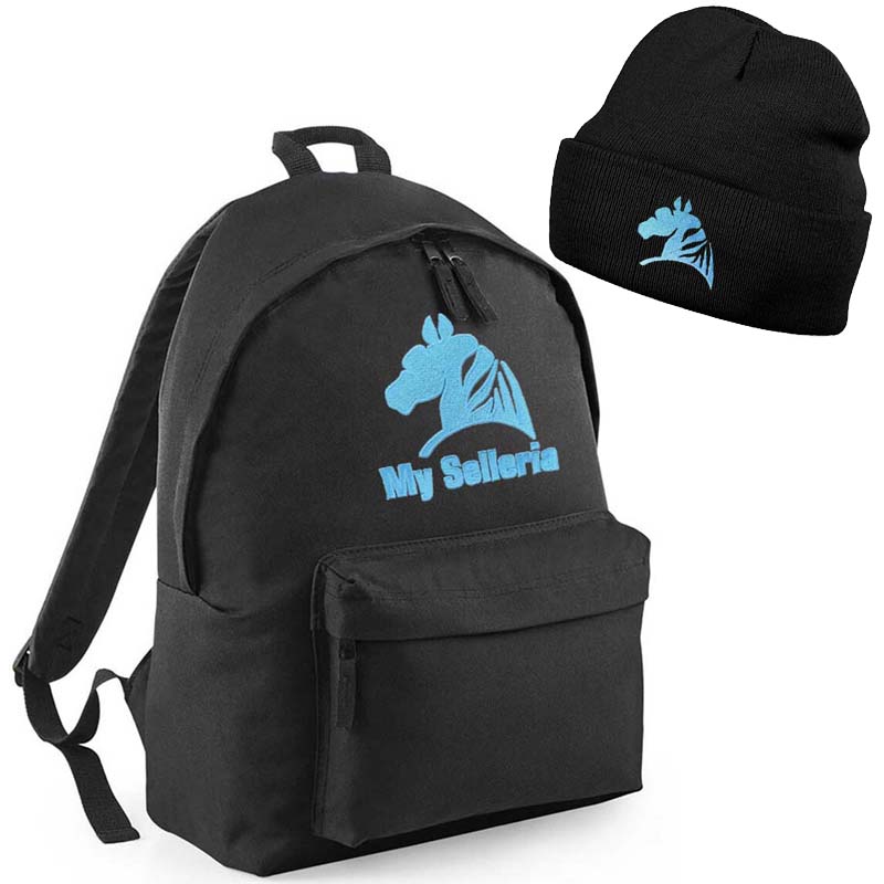 Set classic backpack and lifestyle winter cap with my selleria embroidery