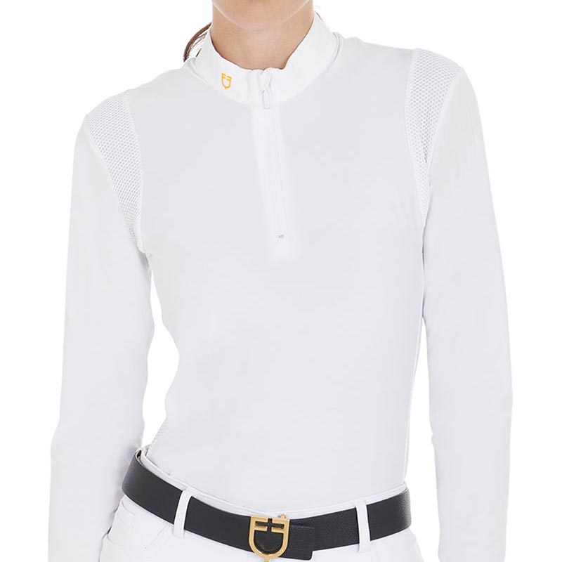 Equestro competition polo shirt for woman long sleeve with zip