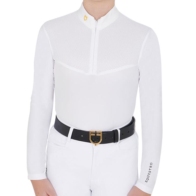 Competition polo equestro girl long sleeve with zip and mesh