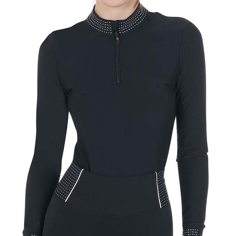 Equestro training polo woman long sleeve with rhinestone