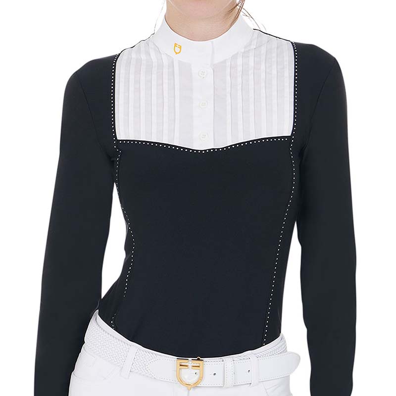 Competition polo long sleeve equestro with rhinestones for woman