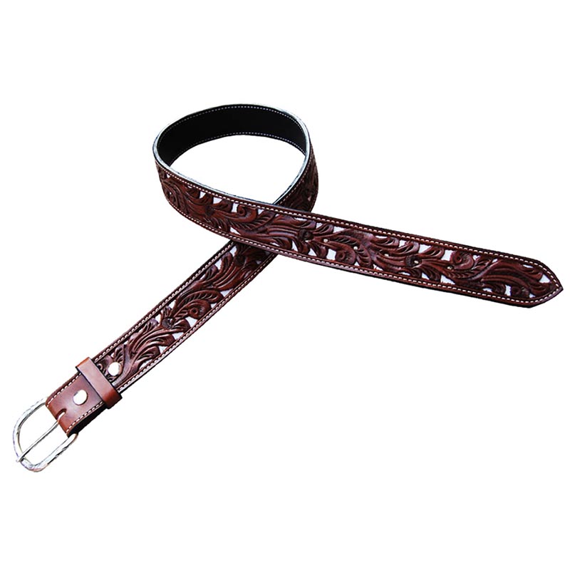 Pool’s western leather belt model intarsi white flower