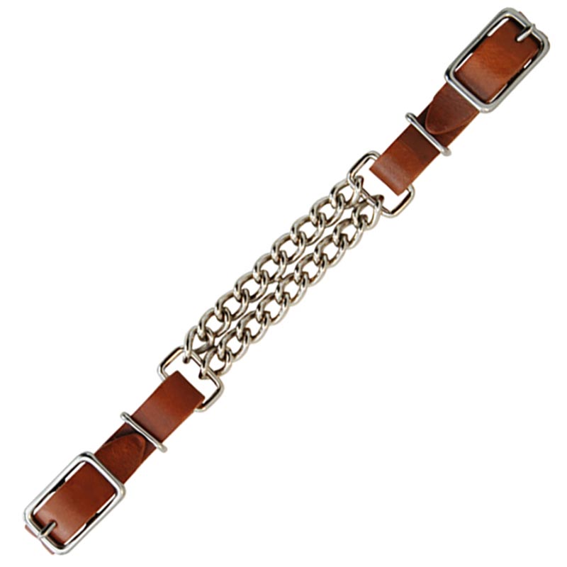 Leather curb strap with double chain