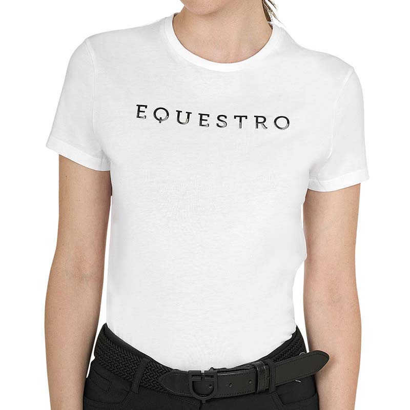 Cotton T-shirt with Laminated Equestro Logo - women - 9058