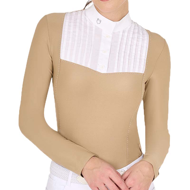 Competition polo long sleeve Equestro with rhinestones for woman - 9866