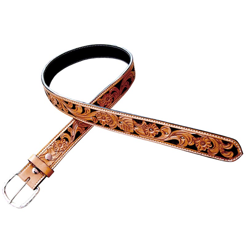 Pool’s western leather belt model intarsi flower