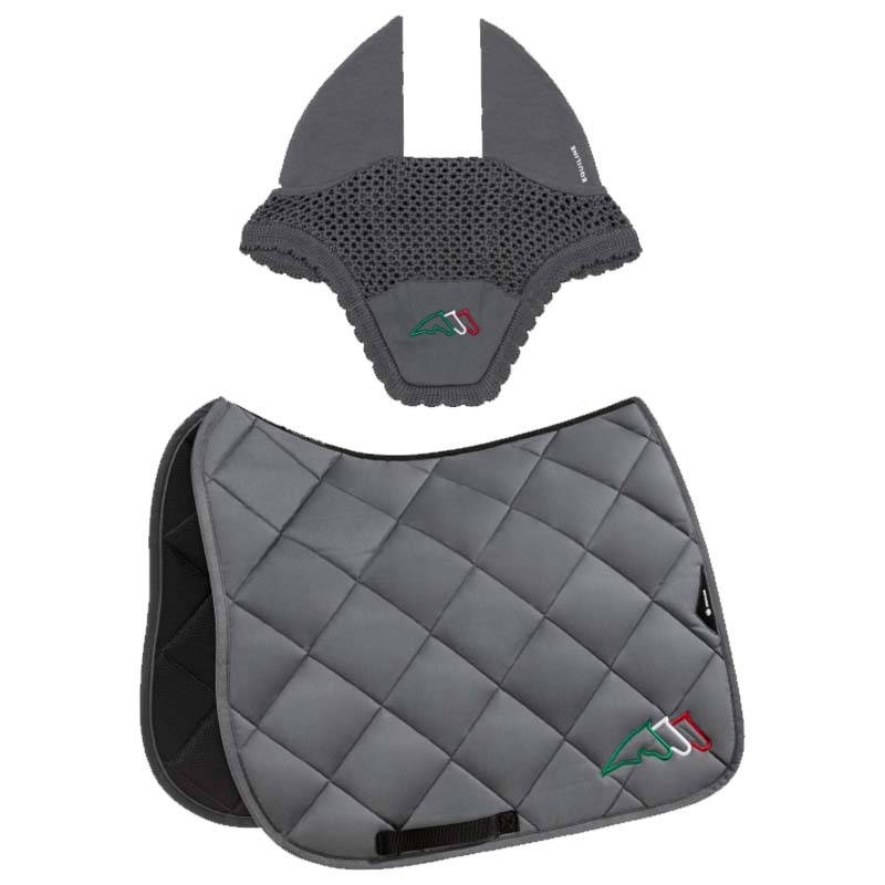Equiline saddle pad and fly veil set rombo with tricolor embroidery - 3468