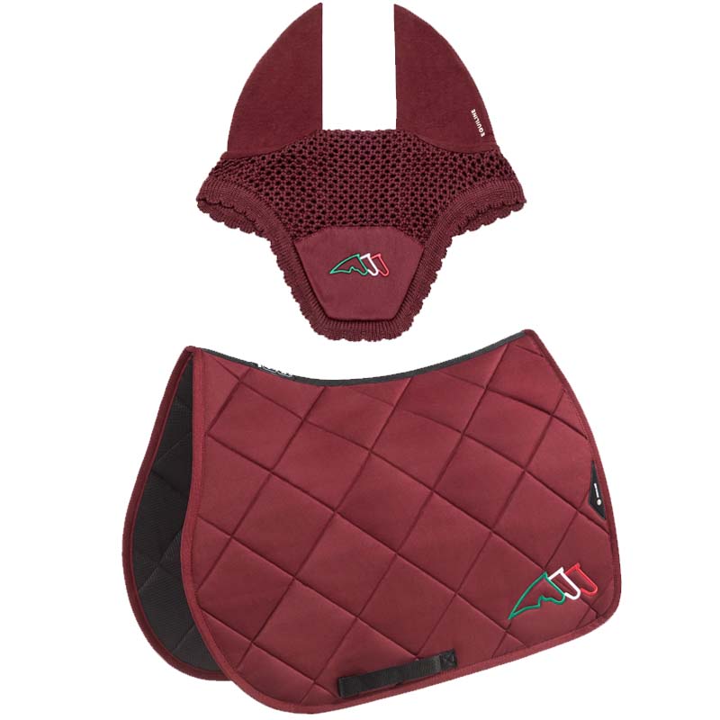 Equiline saddle pad and fly veil set rombo with tricolor embroidery - 3468