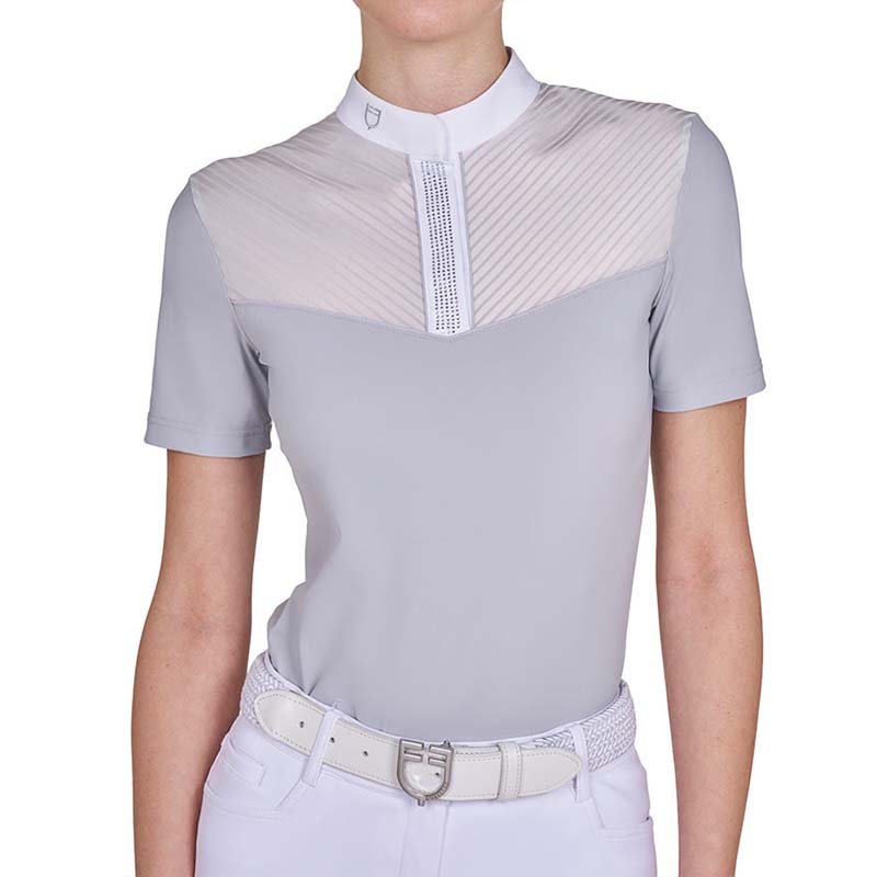 Competition Polo Shirt Equestro for Women silk-effect with rhinestones - 9067