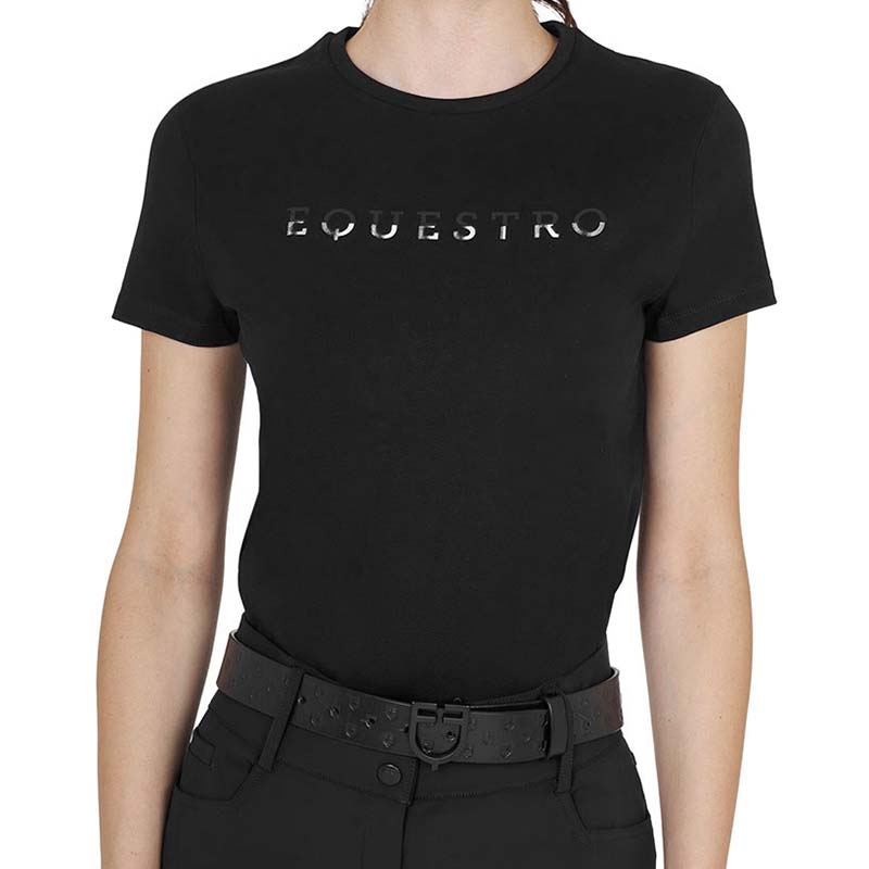 Cotton T-shirt with Laminated Equestro Logo - women - 9058