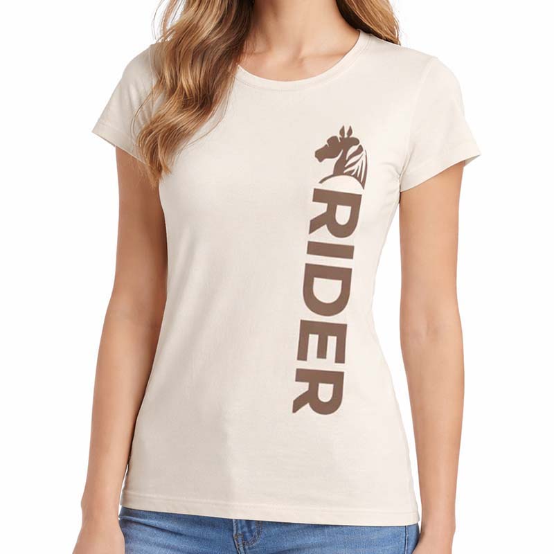 Women's Equestrian T-Shirt NATURAL RIDER - white/chocolate print - 9393