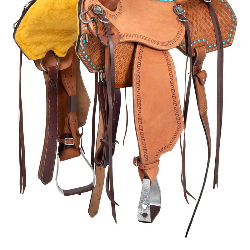 Western Saddle Pool's Barrel, turquoise seat and basket tooling - 4916